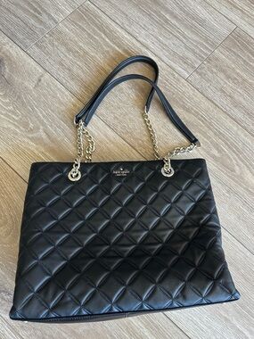 kate spade Black Quilted Leather Shoulder Bag with Gold Chain Handles